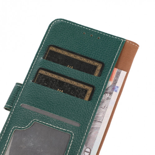 Texture de Litchi PU + TPU Horizontal Flip Coating Boot avec porte-carte et portefeuille pour iPhone 13 mini (vert foncé) SH004D1065-07