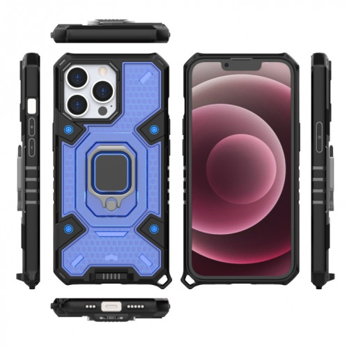 Space PC + TPU Bague Bague Cas de protection pour iPhone 13 Pro (Bleu) SH102B948-07