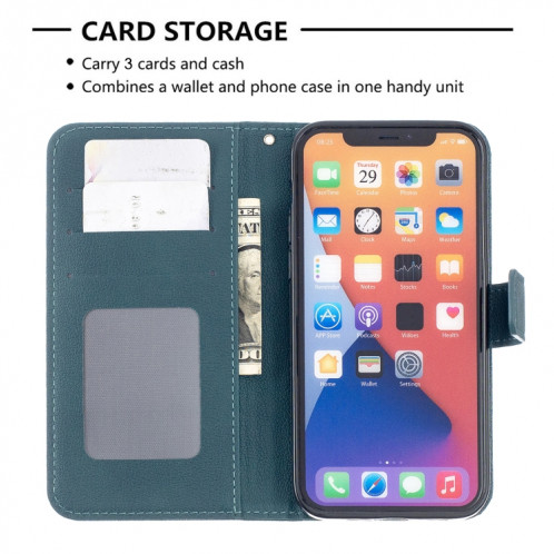 Longan Texture Horizontale Flip PU Coque en cuir PU avec support et carte de portefeuille et cadre de portefeuille et photo pour iPhone 13 (vert) SH002E1410-07