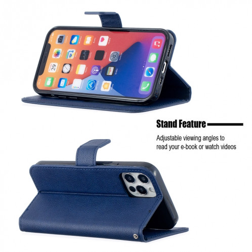 Texture longan Horizontal Flip PU Housse en cuir PU avec support et carte de portefeuille et cadre de portefeuille et photo pour iPhone 13 Pro (Bleu) SH003D1034-07