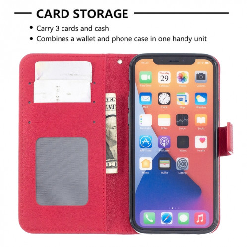 Texture longan Horizontale Flip PU Coque en cuir PU avec support et carte de portefeuille et cadre de portefeuille et photo pour iPhone 13 Pro Max (rouge) SH004A482-07
