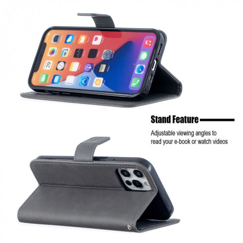 Texture longan Horizontal Flip PU Coque en cuir PU avec support et carte de portefeuille et cadre de portefeuille et photo pour iPhone 13 Pro Max (gris) SH004C714-07