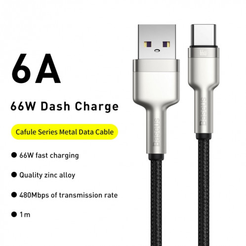 BASEUS CAKF000101 CAFFEE Série 66W USB au câble de données en métal USB-C / C / C / Type de type CABLE: 1M (noir) SB901A1146-08