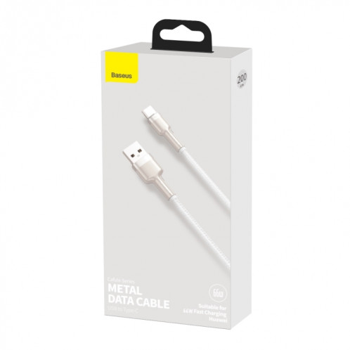 BaseUS CAKF000202 CAFEE Série 66W USB au câble de données en métal USB-C / TYPE-C, Longueur du câble: 2m (blanc) SB902B1595-08