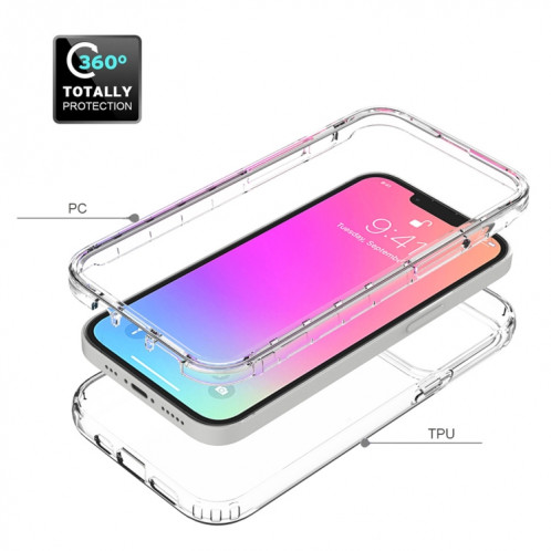 Changement progressif de la transparence élevée de la transparence des chocs à deux couleurs PC + TPU Candy Colors Cas de protection pour iPhone 13 (transparent) SH402E1718-06