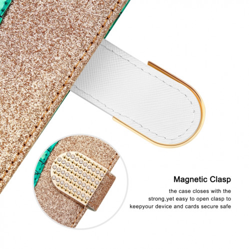 Poudre de paillettes laser assorti de la texture de crocodile Texture horizontale texture horizontale étui en cuir avec des machines à sous cartes et portefeuille et portefeuille pour iPhone 13 Pro (Vert) SH902A43-07