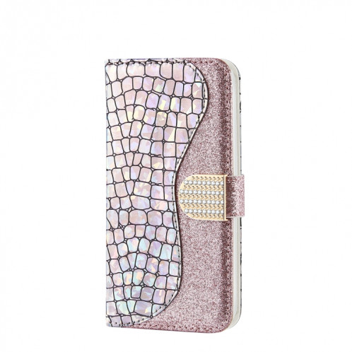 Poudre de paillettes laser assorti de texture de crocodile texture horizontale texture cassette en cuir avec des machines à sous cartes et portefeuille et portefeuille pour iPhone 13 PRO (argent) SH902C1669-07