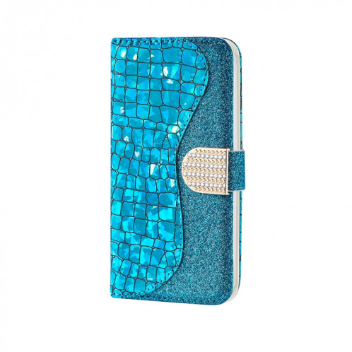 Poudre de paillettes laser assorti de texture de crocodile Texture horizontale texture horizontale étui en cuir avec des machines à sous cartes et portefeuille et portefeuille pour iPhone 13 Pro (Bleu) SH902D742-07