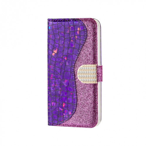 Poudre de paillettes laser assorti de texture de crocodile Texture horizontale texture horizontale étui en cuir avec des machines à sous cartes et portefeuille et portefeuille pour iPhone 13 Pro (violet) SH902E962-07