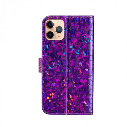 Poudre de paillettes laser assorti de texture de crocodile Texture horizontale texture horizontale étui en cuir avec des machines à sous cartes et portefeuille et portefeuille pour iPhone 13 Pro (violet) SH902E962-07