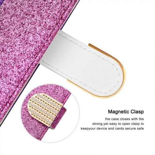 Poudre de paillettes laser assorti de texture de crocodile Texture horizontale texture horizontale étui en cuir avec des machines à sous cartes et portefeuille et portefeuille pour iPhone 13 Pro (violet) SH902E962-07