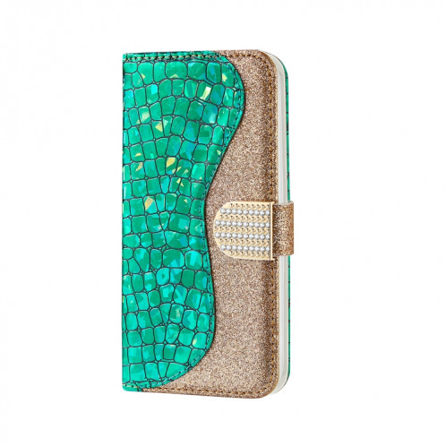 Poudre de paillettes laser assorti de texture de crocodile Texture horizontale texture horizontale étui en cuir avec des machines à sous cartes et portefeuille pour iPhone 13 (vert) SH903A1954-07