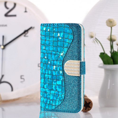 Poudre de paillettes laser assorti de texture de crocodile Texture horizontale texture texture horizontale étui en cuir avec des machines à sous cartes et portefeuille et portefeuille pour iPhone 13 (bleu) SH903D972-07