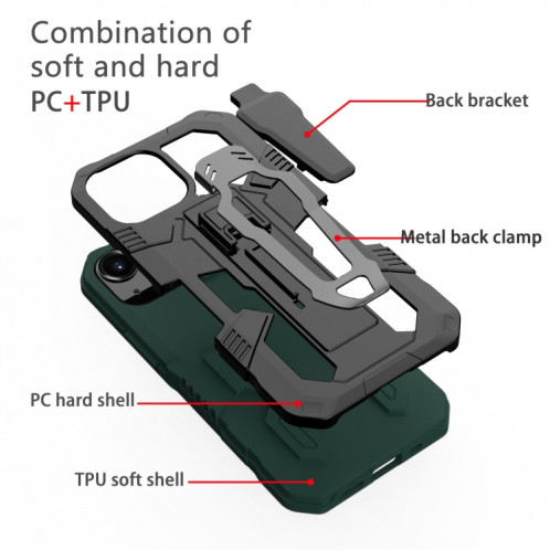 Machine Armure Guerrier PC + Cas de protection TPU pour iPhone 13 Mini (Vert) SH401E1269-07