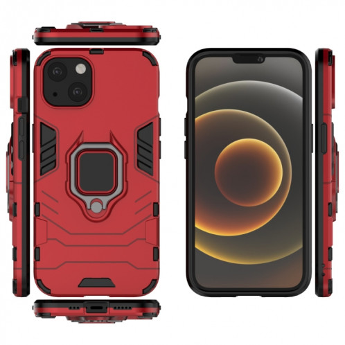 Cas de protection PC + TPU antichoc avec porte-bague magnétique pour iPhone 13 (rouge) SH402B1021-07