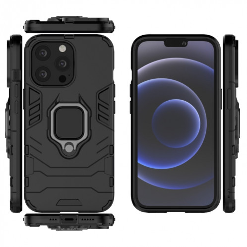 Cas protecteur PC + TPU antichoc avec porte-bague magnétique pour iPhone 13 Pro (Noir) SH403A577-07