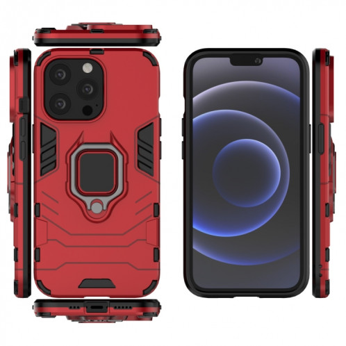 Cas protecteur PC + TPU antichoc avec porte-bague magnétique pour iPhone 13 Pro (rouge) SH403B1424-07