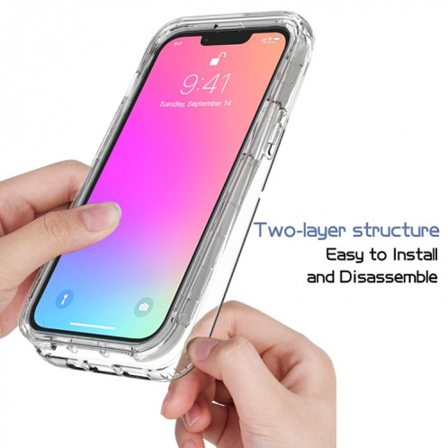 Changement progressif de la transparence élevée de la transparence de la transparence à deux couleurs PC + TPU Candy Colors Cas de protection pour iPhone 13 Pro (Transparent) SH901E948-06