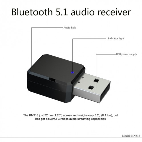 Adaptateur Bluetooth 5,1 KN318 USB Bluetooth 5.1 Récepteur audio SH8374509-08