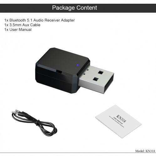 Adaptateur Bluetooth 5,1 KN318 USB Bluetooth 5.1 Récepteur audio SH8374509-08