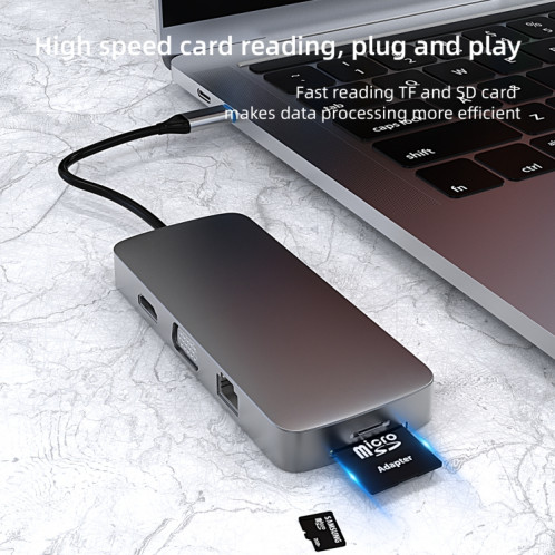 BL10V 10 en 1 USB-C / TYPE-C à RJ45 + VGA + HDMI + 3,5 mm Aux + SD / TF Slot + SD / TF + PD USB-C / TYPE-C + USB 3.0 + 2 ports USB 2.0 Ports Hub SB83881807-09