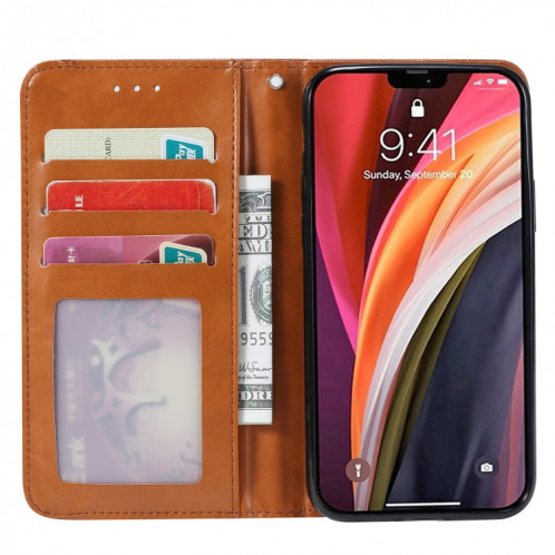 Pétrole Texture de la peau Texture horizontale Coque en cuir avec cadre photo et porte-cartes et portefeuille pour iPhone 13 Pro (Brown) SH603D1138-06
