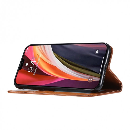 Pétrole Texture de la peau Texture horizontale Coque en cuir avec cadre photo et porte-cartes et portefeuille pour iPhone 13 Pro (Brown) SH603D1138-06