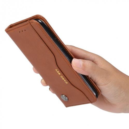 Pétrole Texture de la peau Texture horizontale Coque en cuir avec cadre photo et porte-cartes et portefeuille pour iPhone 13 Pro (Brown) SH603D1138-06