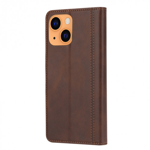 Texture de veau Double Pliage Fermoir Horizontal Flip Cuir Too avec cadre photo et porte-cartes et portefeuille pour iPhone 13 (Brown) SH801D282-06