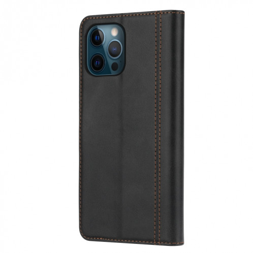 Texture de mollet Texture Double Pliage Fermoir Horizontal Flip Cuir Coque avec cadre photo et porte-cartes et portefeuille pour iPhone 13 Pro (Noir) SH803A367-06