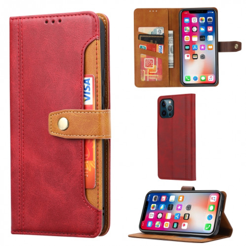 Calf Texture Double Pliage Fermoir Horizontal Flip Cuir Too avec cadre photo et porte-cartes et portefeuille pour iPhone 13 Pro (rouge) SH803B1449-06