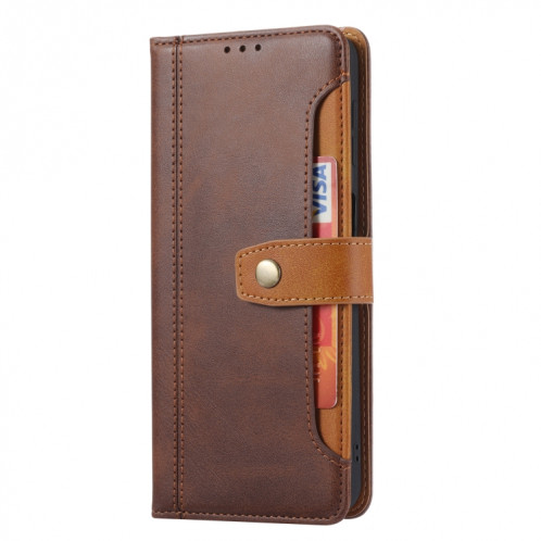 Calf Texture Double Pliage Fermoir Horizontal Flip Cuir Too avec cadre photo et porte-cartes et portefeuille pour iPhone 13 PRO (Brown) SH803D1174-06