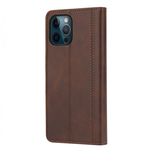 Calf Texture Double Pliage Fermoir Horizontal Flip Cuir Too avec cadre photo et porte-cartes et portefeuille pour iPhone 13 PRO (Brown) SH803D1174-06