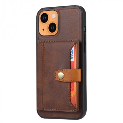 Couleur de couleur Calfskin Assortiment TPU + PU avec support et fente pour carte pour iPhone 13 (Brown) SH001C545-05
