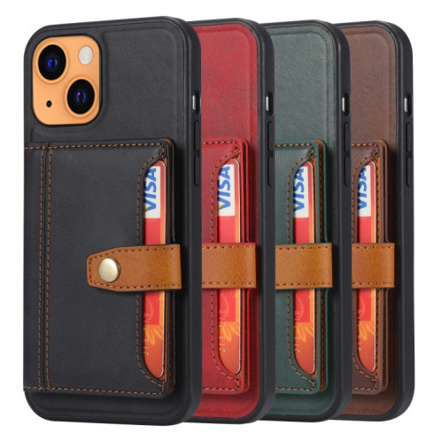 Couleur de couleur Calfskin Assortiment TPU + PU avec support et fente pour carte pour iPhone 13 (Brown) SH001C545-05