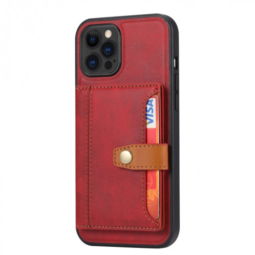 Couleur de couleur Calfskin Assortiment TPU + Coque PU avec support et fente pour carte pour iPhone 13 Pro (rouge) SH003A807-07