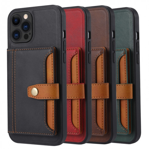 Couleur de couleur Calfskin Assortiment TPU + PU avec support et fente de carte pour iPhone 13 PRO (Brown) SH003C1020-07