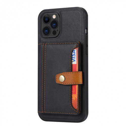 Couleur de couleur Calfskin Assortiment TPU + PU avec support et fente pour carte pour iPhone 13 Pro (Noir) SH003D249-07