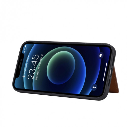 Couleur de couleur Calfskin Assortiment TPU + PU avec support et fente pour carte pour iPhone 13 Pro (Noir) SH003D249-07