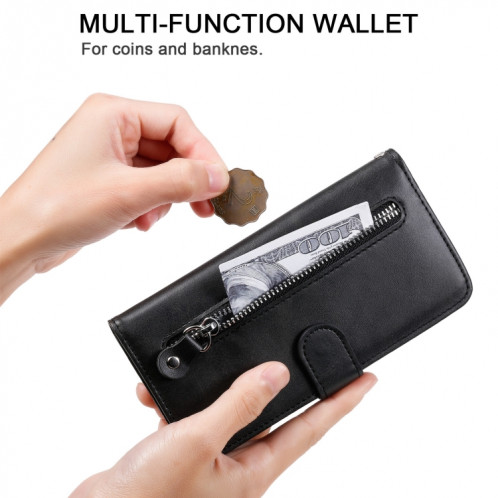 Texture de la mode Texture Zipper Horizontal Horizontal Horizontal Boîtier avec Stand & Card Slots & Portefeuille Fonction pour iPhone 13 (Noir) SH102C1243-07