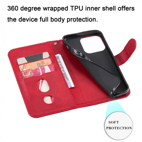 Mode Calf Texture Zipper Horizontal Flip Coating Coque avec Stand & Card Slots & Portefeuille Fonction pour iPhone 13 Pro (Rouge) SH103A817-07