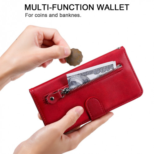 Mode Calf Texture Zipper Horizontal Flip Coating Coque avec Stand & Card Slots & Portefeuille Fonction pour iPhone 13 Pro (Rouge) SH103A817-07