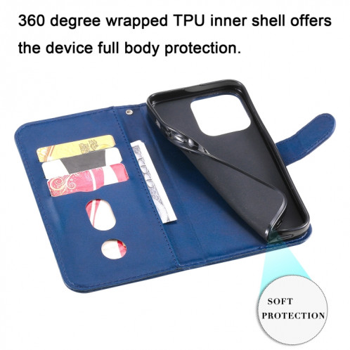 Mode Calf Texture Zipper Horizontal Flip Case avec Stand & Card Slots & Portefeuille Fonction pour iPhone 13 Pro (Bleu) SH103D1593-07