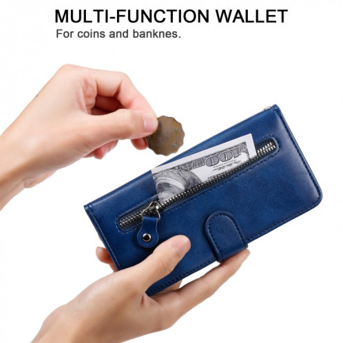 Mode Calf Texture Zipper Horizontal Flip Case avec Stand & Card Slots & Portefeuille Fonction pour iPhone 13 Pro (Bleu) SH103D1593-07
