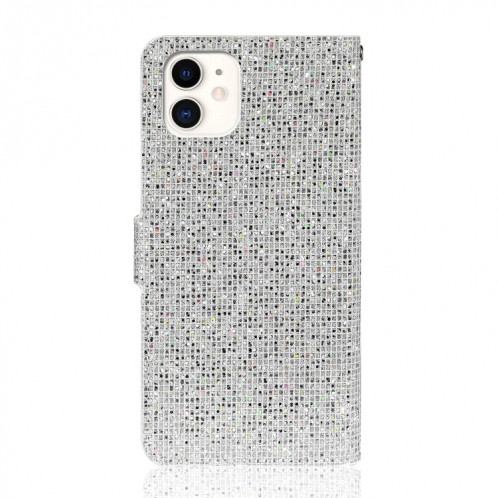 Poudre de paillettes Horizontal Horizontal Cuir Coating avec machines à sous cartes et porte-longe pour iPhone 13 mini (argent) SH301D859-07