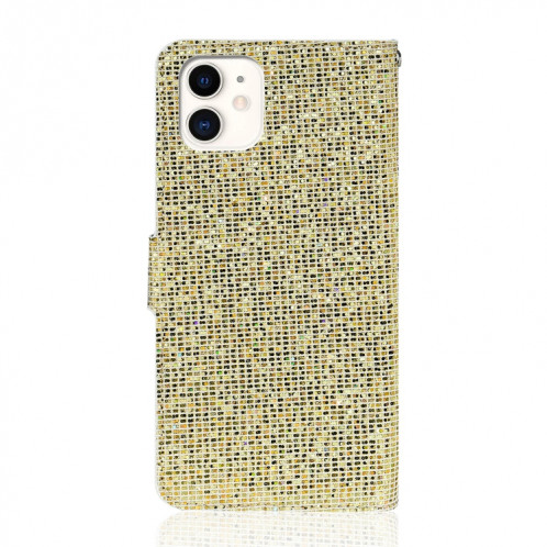 Étui de cuir horizontal de poudre de paillettes avec des fentes et une lanière pour iPhone 13 mini (or) SH301E413-07