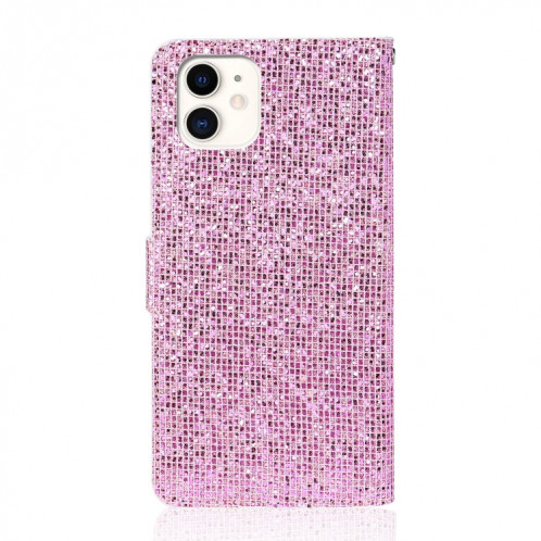 Étui de cuir horizontal de poudre de paillettes avec des machines à sous cartes et de lanières pour iPhone 13 (rose) SH302C616-07