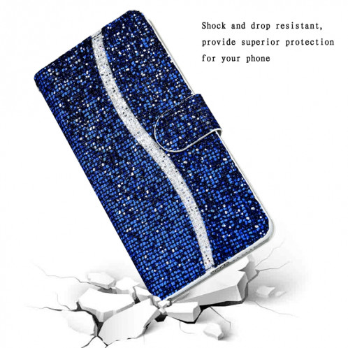 Poudre de paillettes Horizontal Horizontal Cuir Coating avec machines à sous cartes et porte-longe pour iPhone 13 Pro (Bleu) SH303B1644-07