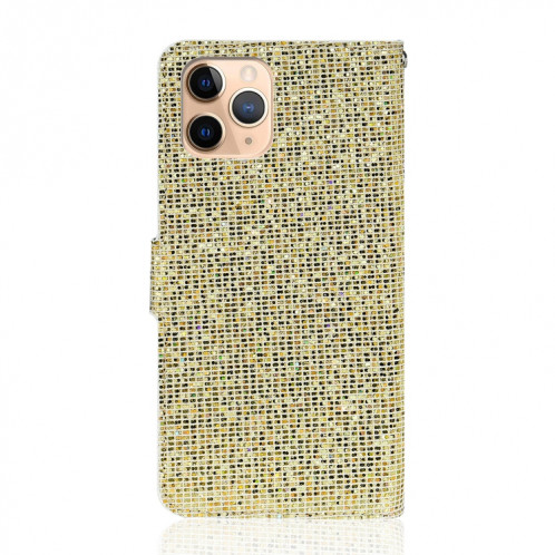 Poudre de paillettes Horizontale Flip Cuir Case avec machines à sous cartes et porte-longe pour iPhone 13 Pro (Gold) SH303E1062-07