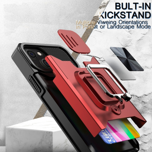 Cover Caméra coulissant Design PC + TPU Case antichoc avec porte-bague et emplacement de carte pour iPhone 13 mini (argent) SH701G810-07